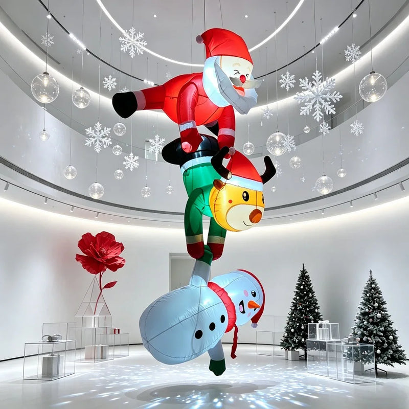 Décoration de Noël gonflable suspendue : Père Noël, renne et bonhomme de neige
