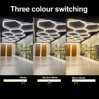 Plafonnier LED hexagonal modulable pour atelier, salon de coiffure et salle de sport