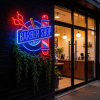 Enseigne néon Barber Shop – façade de salon, quatrième vue