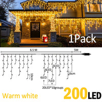 Guirlande stalactite LED – version blanc chaud de 6,5 m, 200 LED