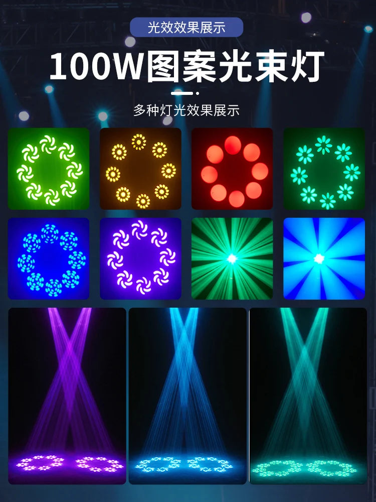 Lyre beam LED 100 W, prisme à 8 faces, 8 gobos, DMX 12 canaux
