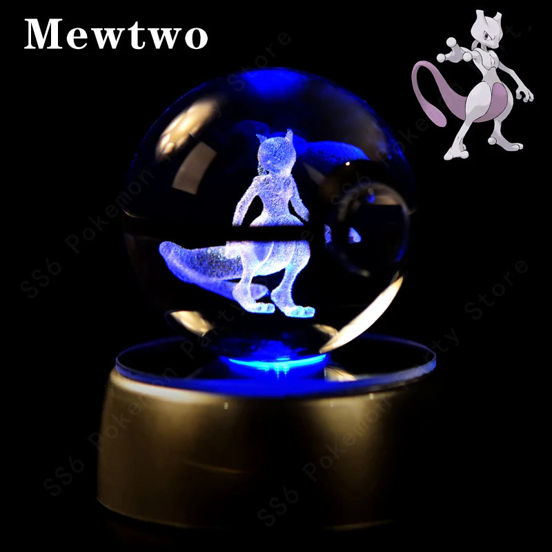 Lampe 3D Pokémon – Mewtwo dans sa boule de cristal sur base LED bleue