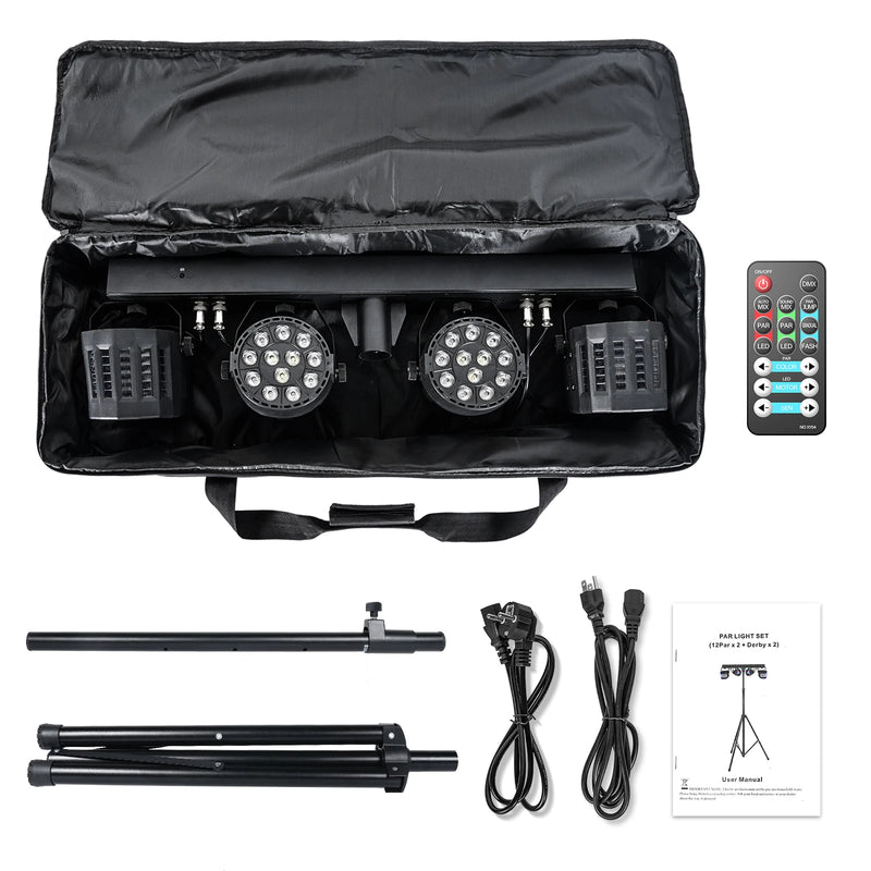 Pack éclairage DJ sur pied : 2 PAR LED RGBW, 2 derbys, télécommande