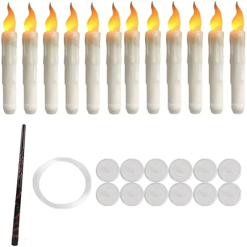 Bougies flottantes LED – 12 bougies avec 1 baguette magique, fil de pêche et crochets