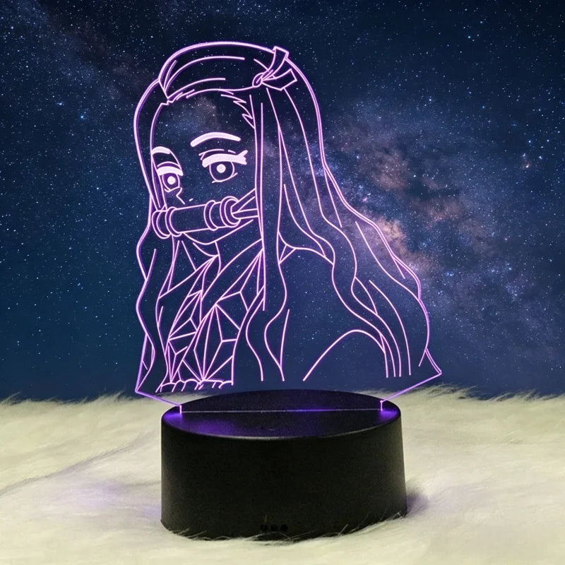 Lampe 3D Demon Slayer – Nezuko allumée, socle noir