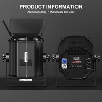 Projecteurs PAR LED COB à volets – panneau arrière avec afficheur, prises DMX et alimentation
