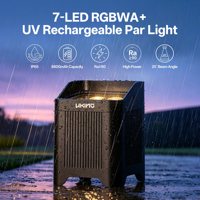 Uplight PAR LED sans fil IP65 sur batterie, 7 LED RGBWA UV 20 W