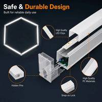 Plafonnier LED hexagonal – détail d'une barre LED en polycarbonate
