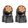 Lot de 2 mini lyres LED wash 7 x 15 W RGBW, 105 W, DMX 9 ou 14 canaux