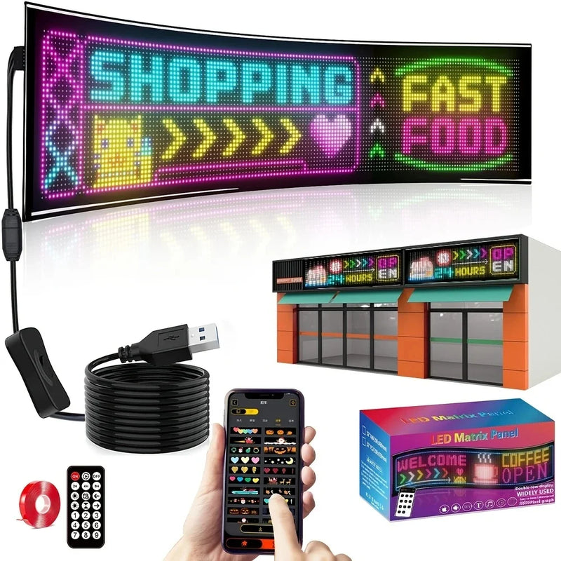 Panneau LED programmable défilant, USB, application Bluetooth, télécommande, 17 à 63 cm