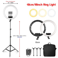 Ring light 18 pouces – anneau noir de 48 cm sur trépied réglable avec trois teintes de lumière