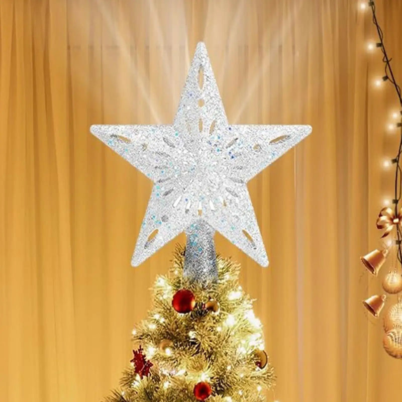 Cimier de sapin lumineux projecteur de flocons – cimier de sapin étoile dorée au sommet d'un sapin décoré