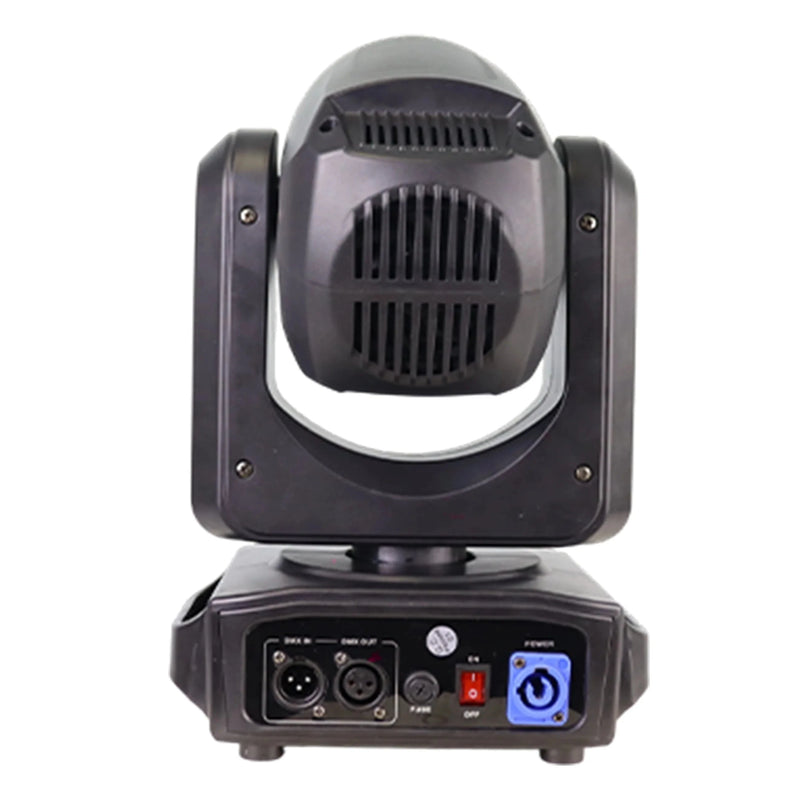 Lot de 4 lyres LED beam 200 W à anneau RGB – vue arrière avec connecteurs DMX et alimentation