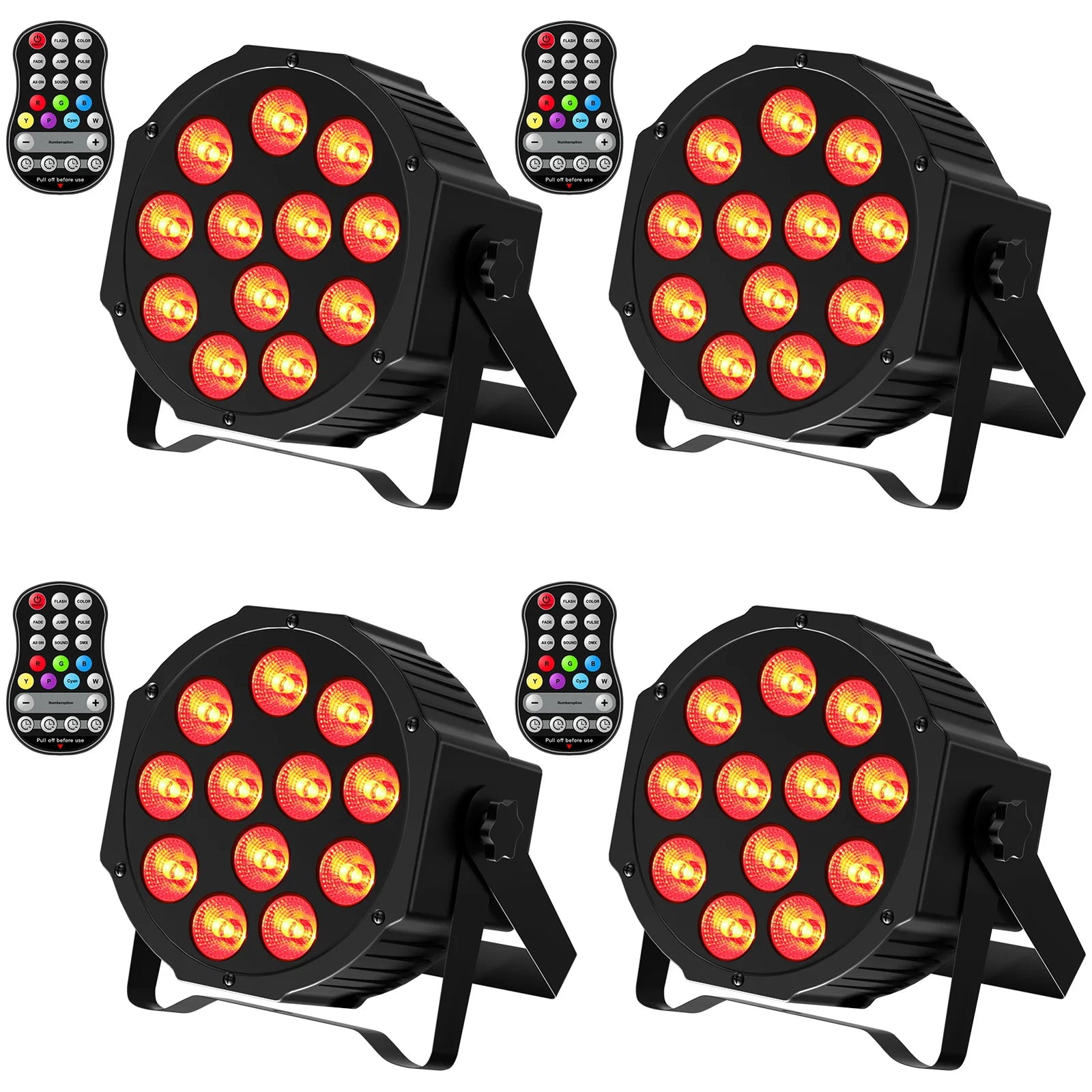 Lot de 4 projecteurs PAR LED sans fil sur batterie 5 500 mAh, 12 LED RGBW, DMX et télécommande