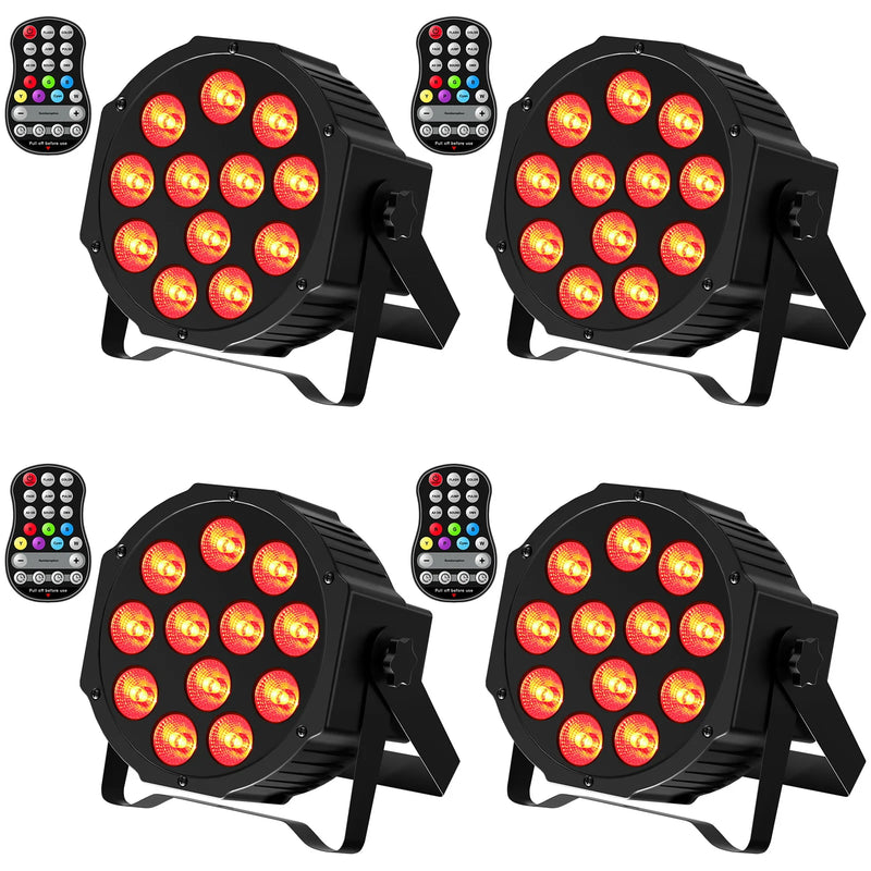 Lot de 4 projecteurs PAR LED sans fil sur batterie 5 500 mAh, 12 LED RGBW, DMX et télécommande