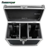 Flight case pour 2 lyres LED – valise ouverte avec les cotes de l'intérieur