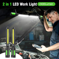 Lampe de travail LED 2 en 1 rechargeable de 2400 lumens, magnétique, crochets, USB-C