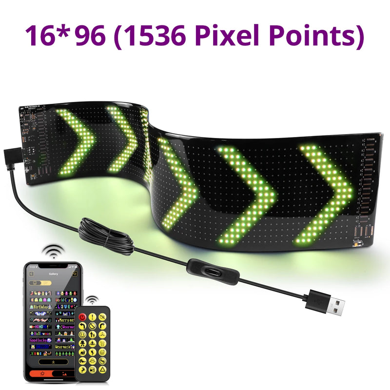 Panneau lumineux LED programmable flexible, application Bluetooth, USB, 17 à 60 cm