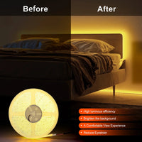 Bande LED COB 220 V – éclairage indirect derrière une tête de lit, avant et après
