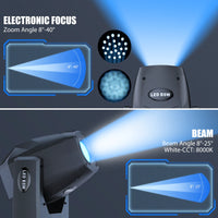 Lyre LED beam spot wash 200 W, zoom 8° à 40°, prisme à 5 faces, DMX 18 canaux