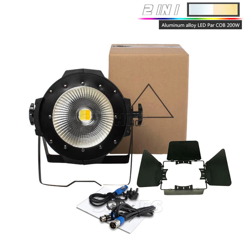 Projecteur PAR LED COB 200 W blanc chaud et froid, DMX, stroboscope