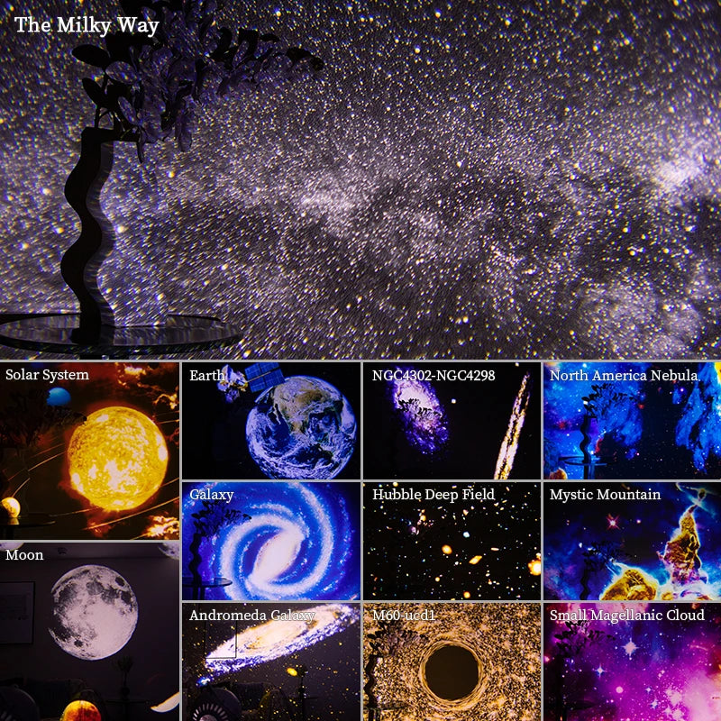 Projecteur ciel étoilé galaxie 12 scènes, rotation 360° et minuterie