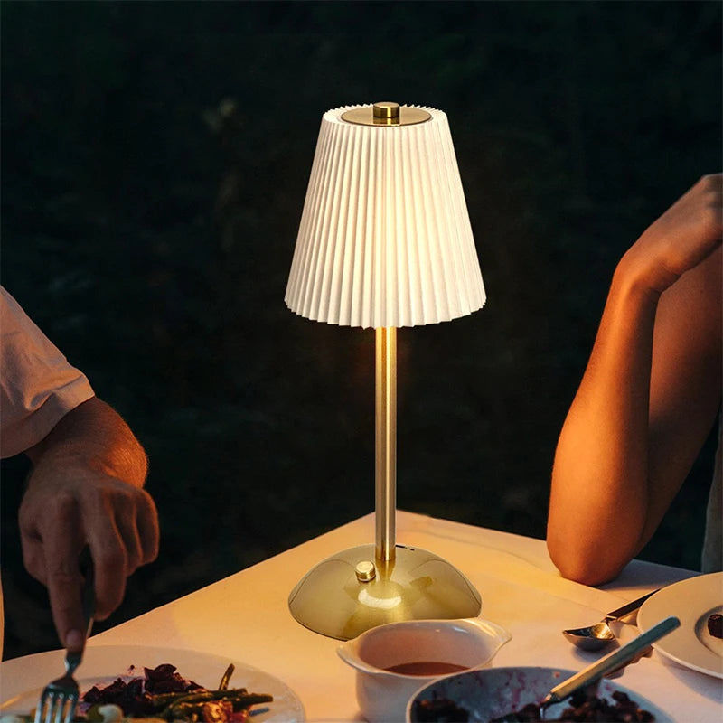 Lampe de table sans fil plissée, abat-jour tissu, 29,5 cm, 4 coloris