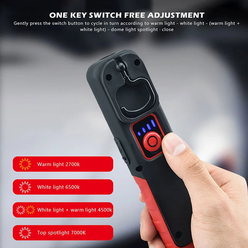 Lampe d'inspection LED rechargeable pour détailing auto, magnétique, 4 modes de lumière