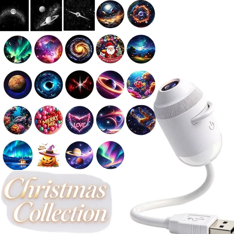 Projecteur ciel étoilé USB sur bras flexible, veilleuse, 1 à 24 films