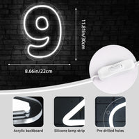 Chiffre néon LED blanc – dimensions du chiffre 9, 30 x 22 cm