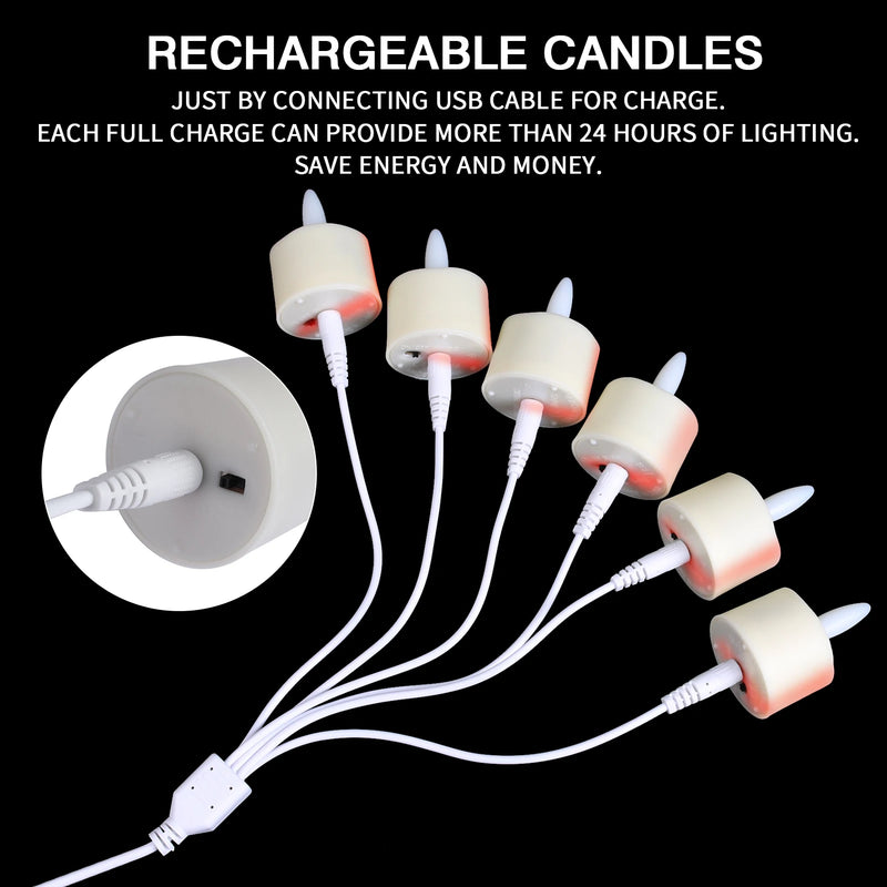 Bougies LED rechargeables à flamme 3D, minuterie et télécommande, 6 à 24