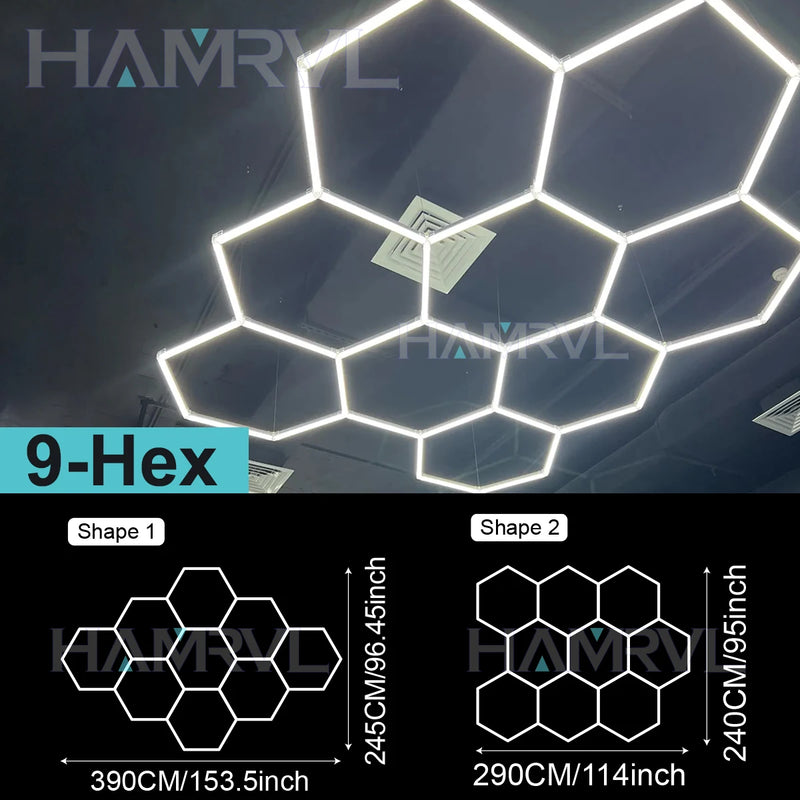 Plafonnier hexagonal LED – modèle de 9 hexagones, formes d'assemblage au choix