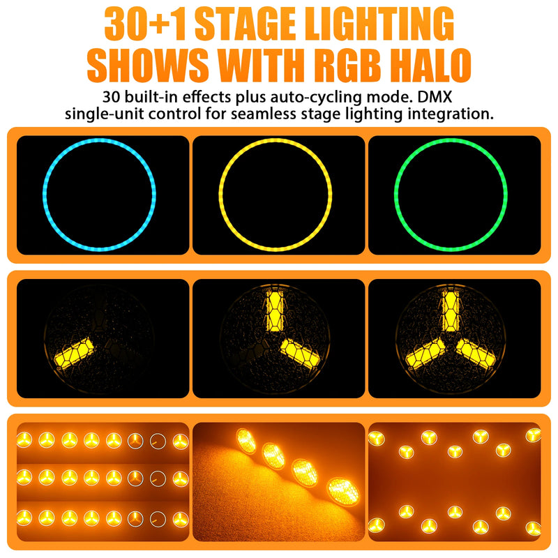 Projecteur PAR vintage à 3 LED COB dorées et 51 LED RGB, DMX, à l'unité ou en lot