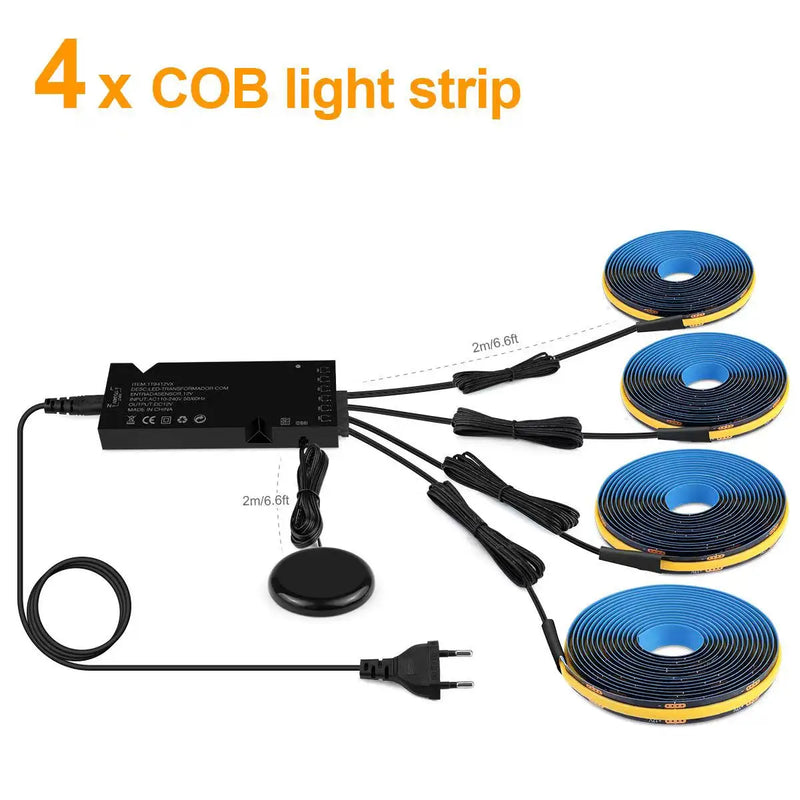 Ruban LED COB noir – kit de quatre rubans avec boîtier et capteur