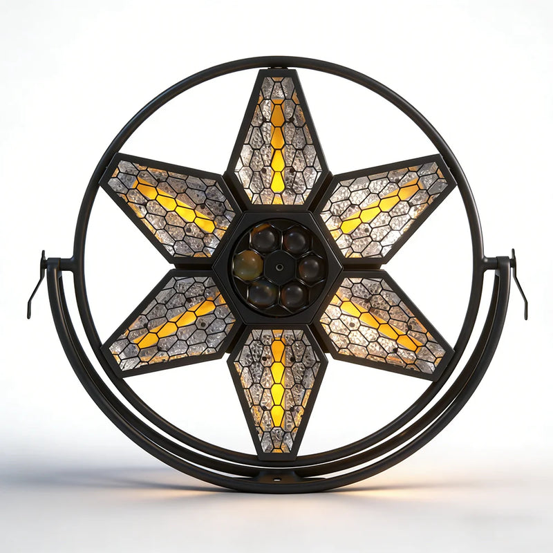Projecteur vintage étoile – six COB blanc chaud allumés