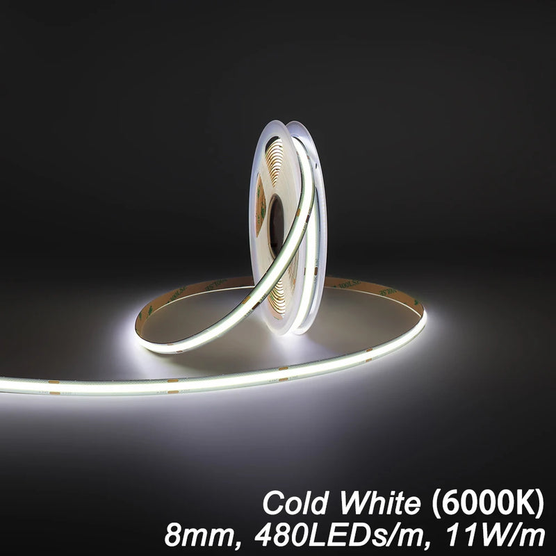 Ruban LED COB 9 couleurs – blanc froid 6000 K, 8 mm, 480 LED/m