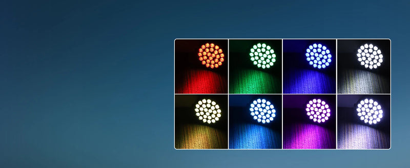 Lot de 4 projecteurs PAR LED 27 x 8 W RGBW – planche de huit couleurs de projection