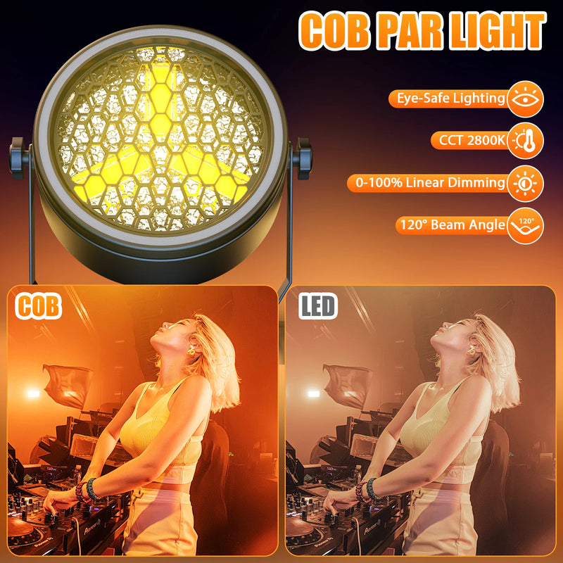 Projecteur PAR vintage à 3 LED COB dorées et 51 LED RGB, DMX, à l'unité ou en lot