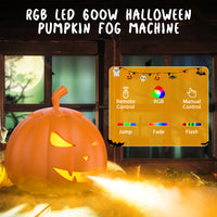 Machine à fumée citrouille 600 W à 6 LED RGB pour Halloween, télécommande sans fil