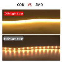 Bande LED COB 220 V – comparaison d'une lumière COB continue et d'une bande SMD à points lumineux