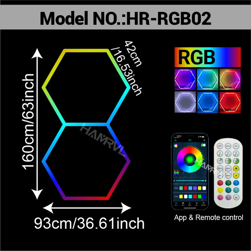 Éclairage LED hexagonal RGB pour garage, de 1 à 11 hexagones, application et télécommande
