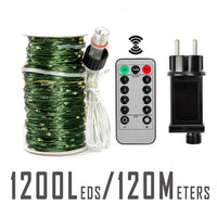 Guirlande fil vert – format 120 m, 1 200 LED avec boîtier d'alimentation et télécommande