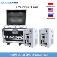 Machine à étincelles froides 750 W – deux machines blanches et un flight case ouvert