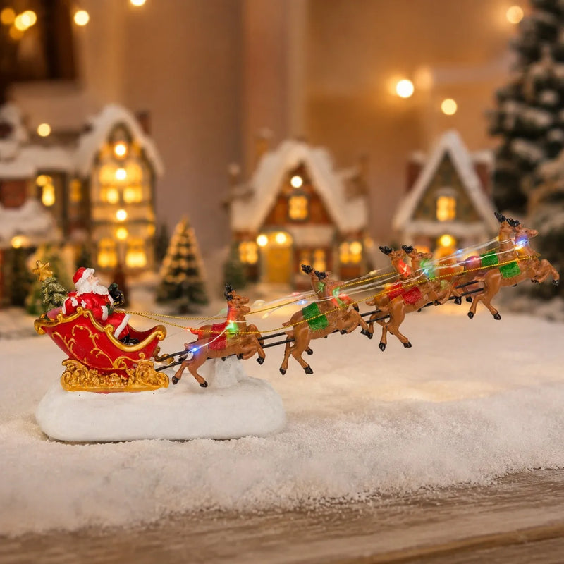Traîneau et rennes lumineux du Père Noël, figurine de village, 36 cm