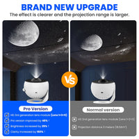 Projecteur galaxie globe Pro – version Pro comparée à la version normale : lentille de nouvelle génération et image plus lumineuse