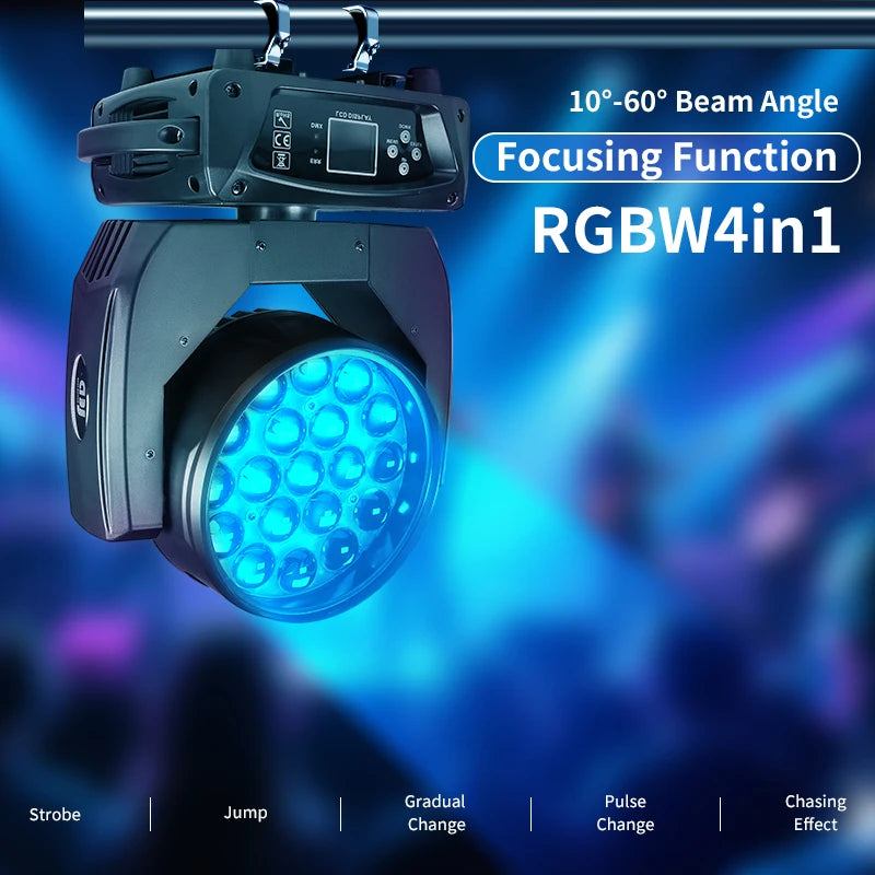 Lyre LED wash zoom 19 x 15 W – lyre suspendue, zoom de 10° à 60° et programmes d'effets
