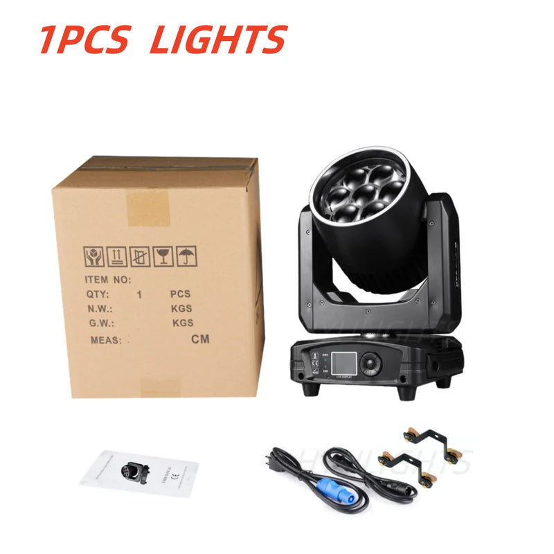 Lyre LED beam wash œil d'abeille 7 x 40 W, anneau halo, zoom 3° à 60°