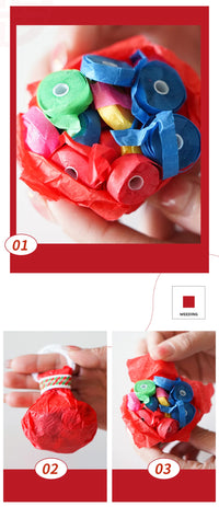 Banderoles à lancer pour mariage – étapes d'ouverture d'un popper rouge