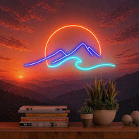 Néon LED montagne et soleil couchant – vue 4