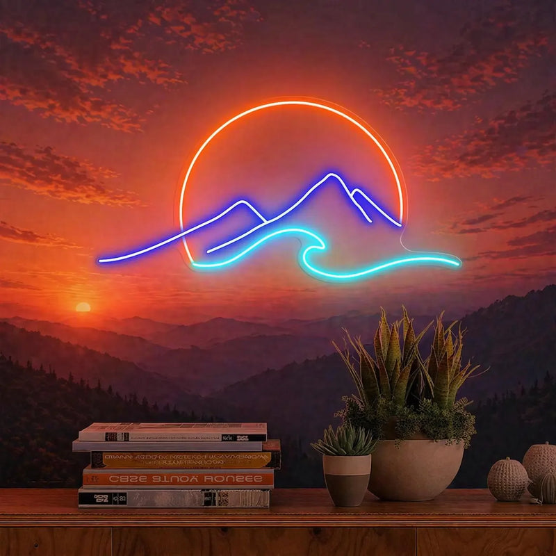Néon LED montagne et soleil couchant – vue 4